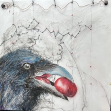 25 Mind & Nature #25,- 10"x10",- graphite,- Prismcolor,- wire, -pins- on Denril- mounted- on- board:-