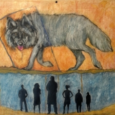 The Lookers-Endangered Wolf 30x36",Prismacolor, Caran d'Ache Aquarelle